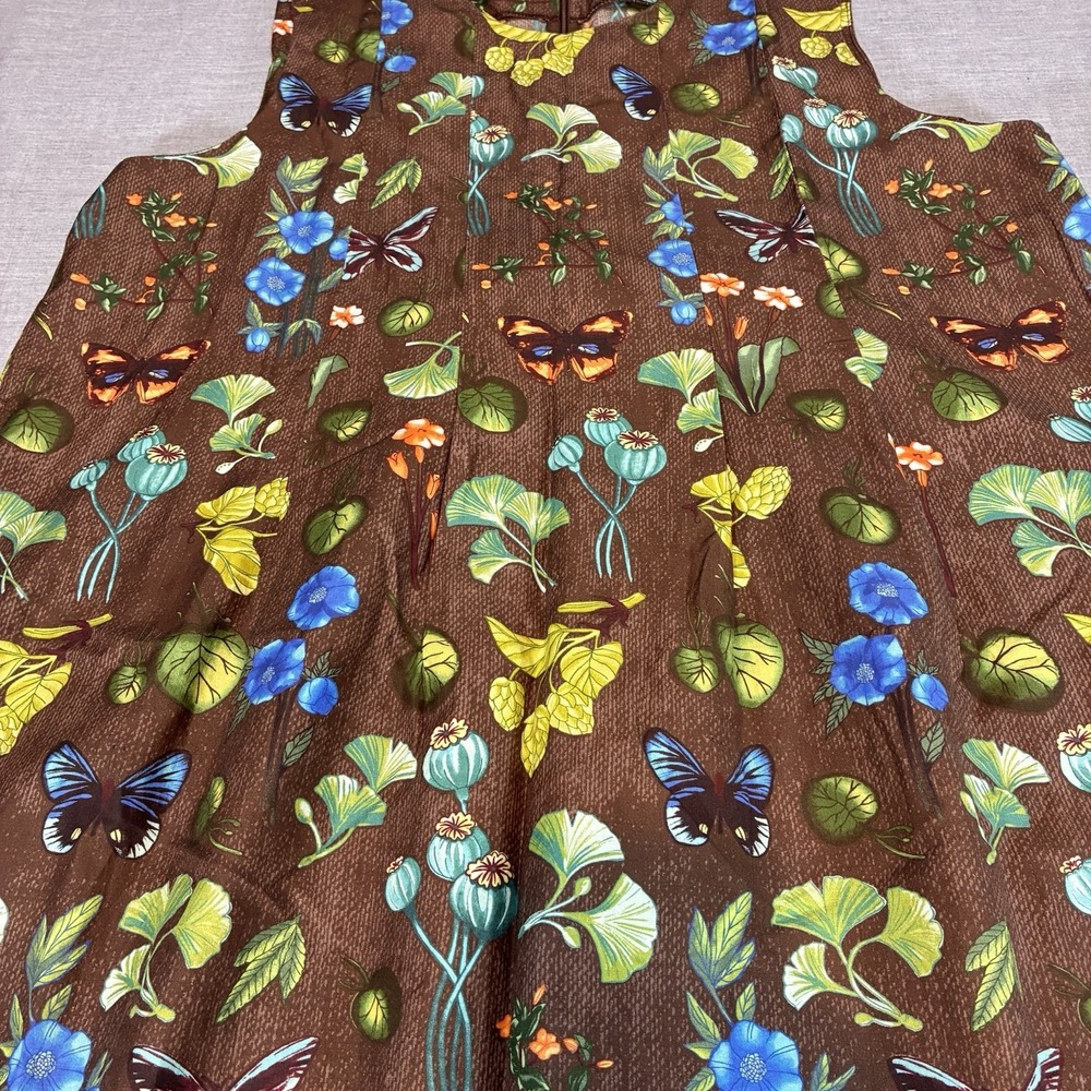 J.McLaughlin Silk Cotton Butterfly Ginkgo Maxi Dress Brown Floral XL NO BELT - Picture 3 of 14